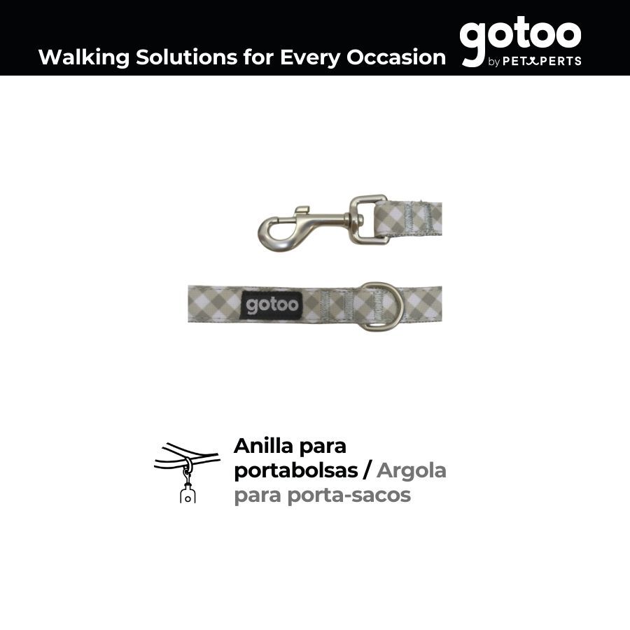 Gotoo Correa estampada cuadro vichy gris para perros, , large Imagen numero 4