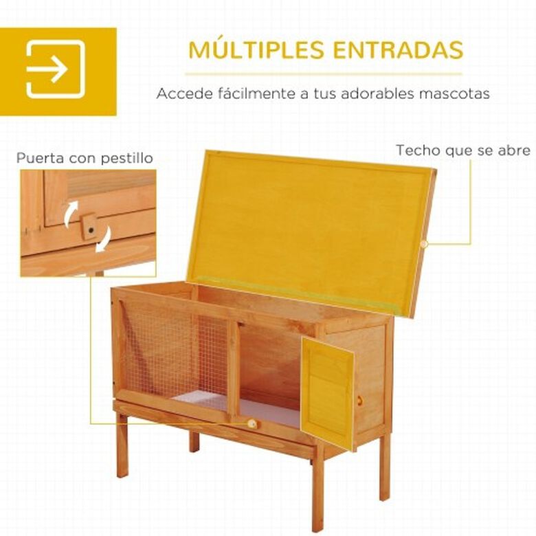 Conejera PawHut grande de patas elevadas color Madera thumbnail