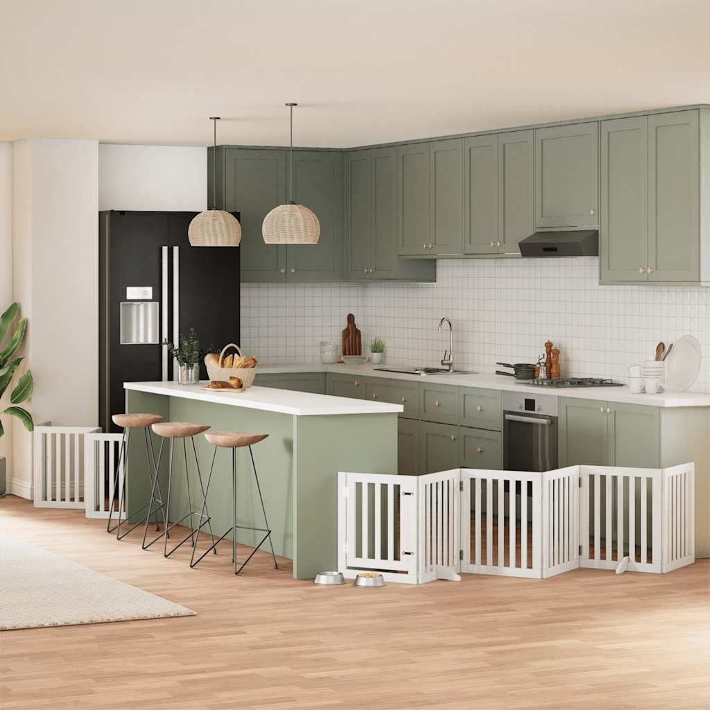 vidaXL Puerta de perros plegable 15 paneles madera &aacute;lamo blanca 750 cm, , large Imagen numero 7