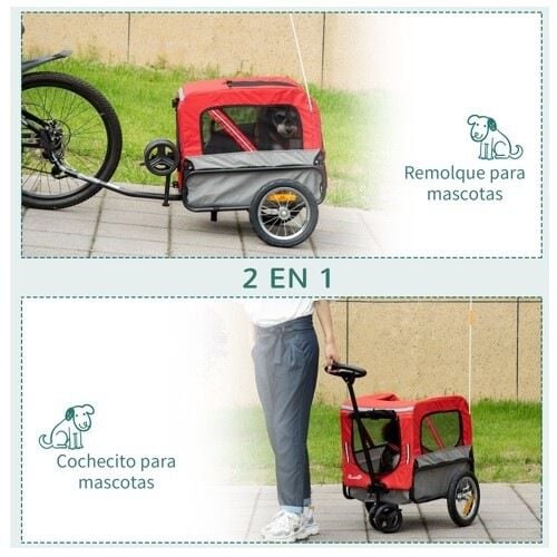 PawHut carrito remolque de bicicleta rojo para perros, , large Imagen numero 3