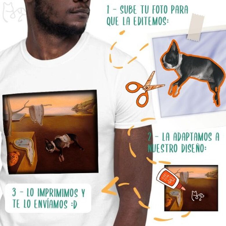 Mascochula camiseta hombre mola dalí personalizada con tu mascota blanco thumbnail