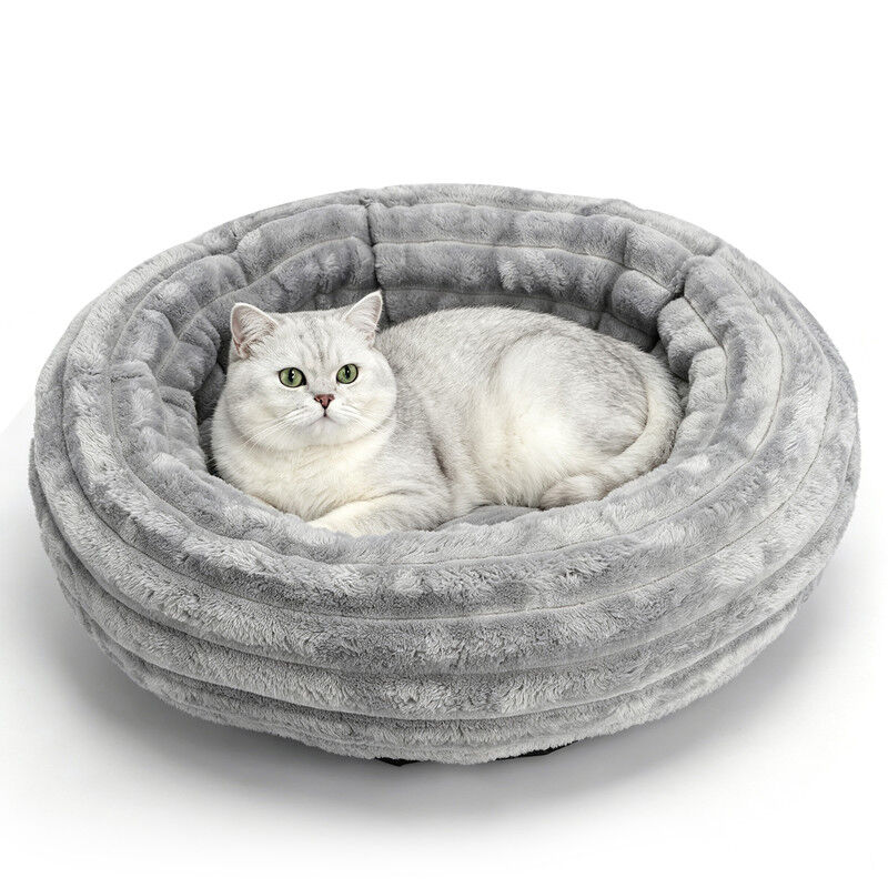 Nobleza Cama Redonda para Gatos y Perros Peque&ntilde;os (55 x 9 cm) - Coj&iacute;n de Franela Jacquard Suave y Mullido, Nido T&eacute;rmico e Antiestr&eacute;s Lavable con Base Antideslizante para Mascotas, Gris, , large Imagen numero 1