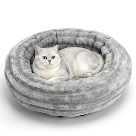 Nobleza Cama Redonda para Gatos y Perros Peque&ntilde;os (55 x 9 cm) - Coj&iacute;n de Franela Jacquard Suave y Mullido, Nido T&eacute;rmico e Antiestr&eacute;s Lavable con Base Antideslizante para Mascotas, Gris