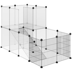 PawHut Jaula para Animales Peque&ntilde;os Parque para Mascotas con 27 Paneles y Forma Personalizable para Cobayas Conejos Chinchillas 140x70x90 cm Transparente