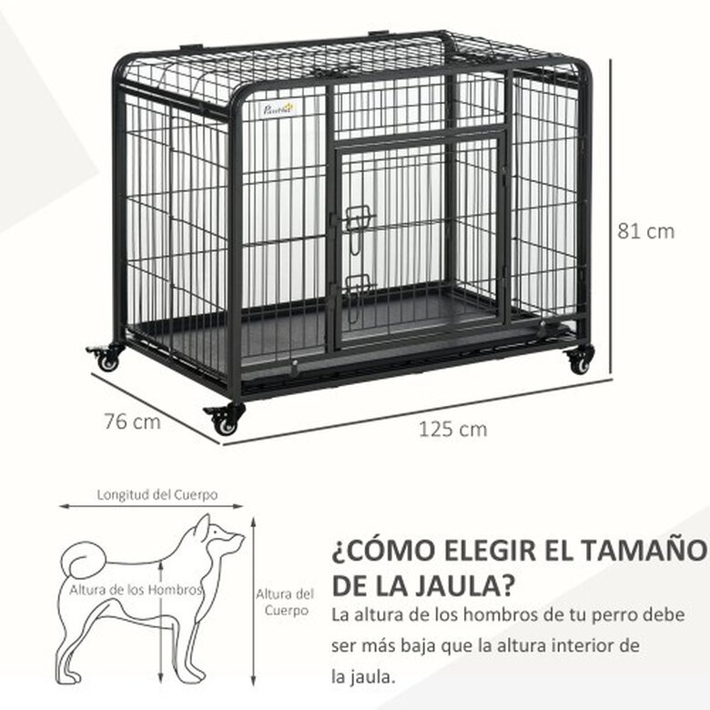 Jaula de Metal PawHut para Perros Plegable con Ruedas y Frenos color Gris, , large image number null