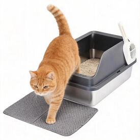 Nobleza Arenero de Acero Inoxidable para Gatos XL 61*40cm, Caja de Arena con Paredes Altas Anti-Salpicaduras, Kit con Alfombra de Doble Capa y Pala, Higi&eacute;nico, Sin Olores, Gris Plata
