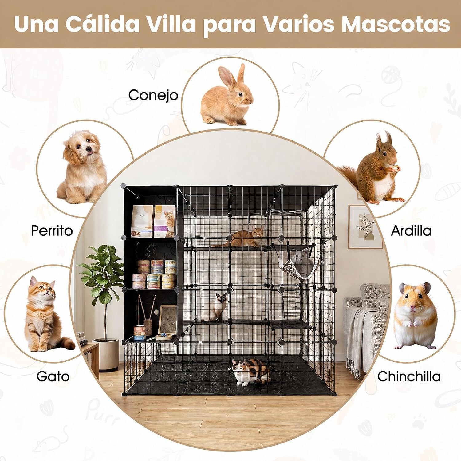 COSTWAY Jaula Met&aacute;lica para Gatos de 4 Niveles, 144 x 144 x 142 cm, , large Imagen numero 4