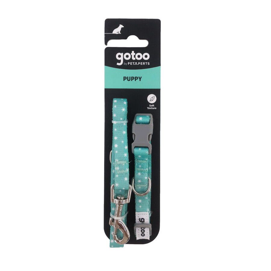 Gotoo Set Correa y Collar estampado con estrellas verde para perros, , large Imagen numero 13