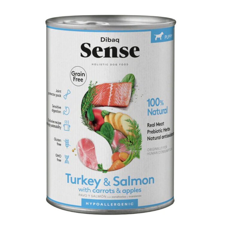 Dibaq comida húmeda en lata para cachorros con salmón y pavo image number null