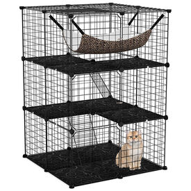 COSTWAY Jaula Grande de 3/4 Niveles para Gatos Con Hamaca, 3 Escaleras, 4 Puertas y Ventana en el Techo, Estructura Met&aacute;lica de Interior (74 x 74 x 107 cm)