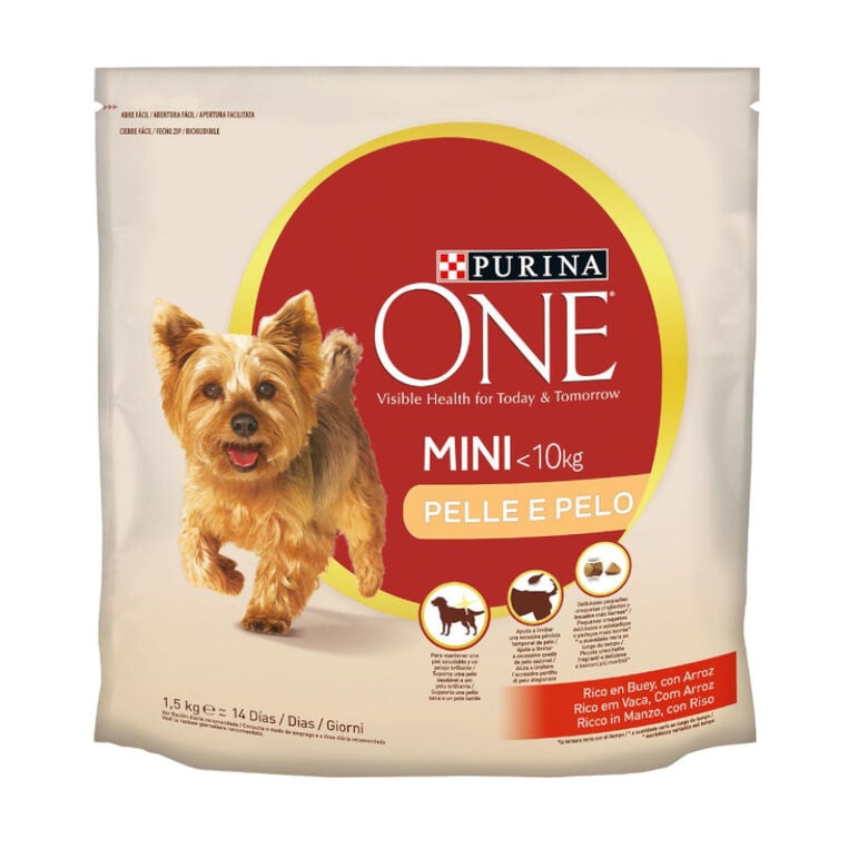 Purina One Mini Piel y Pelaje de Buey y Arroz pienso para perros thumbnail