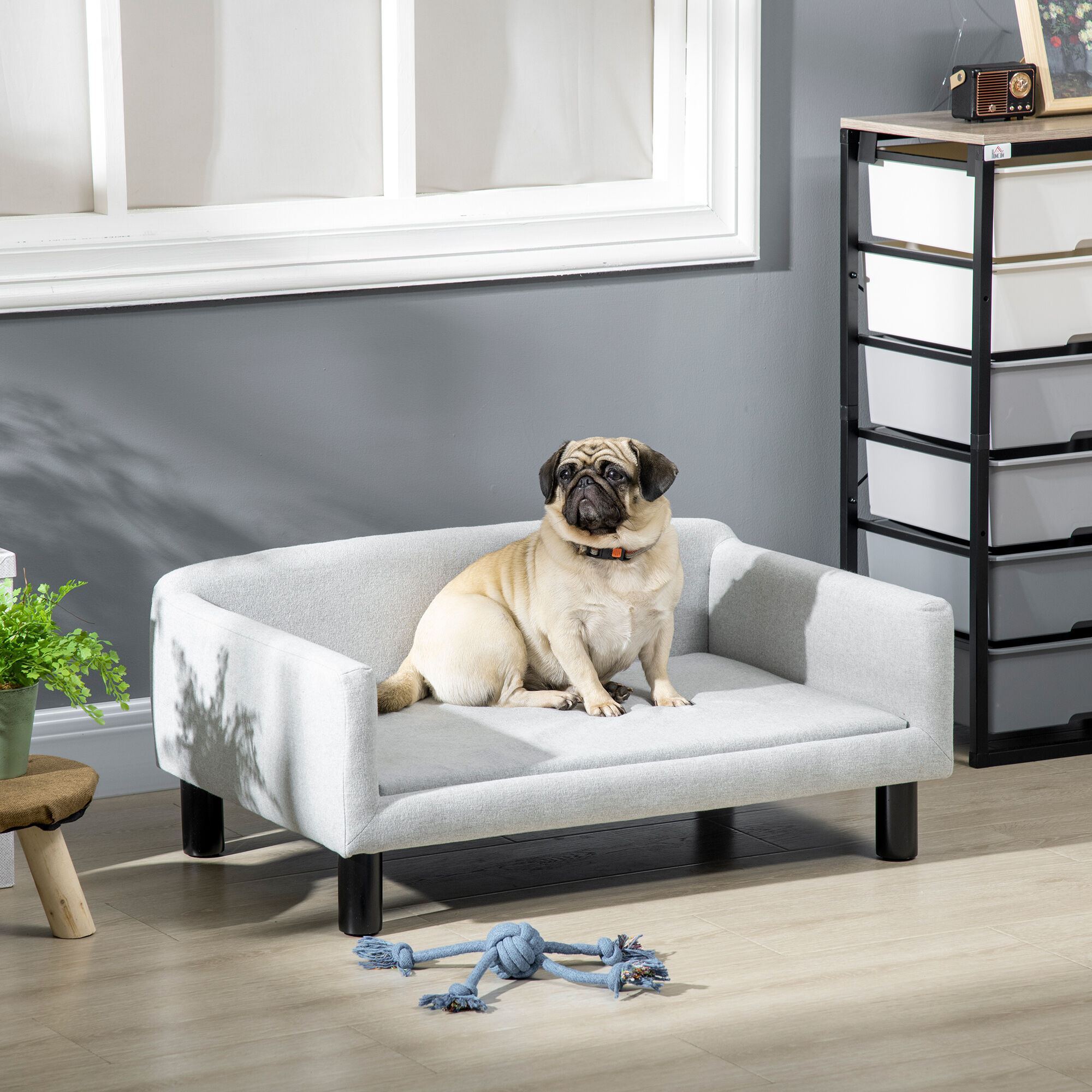 PawHut Sof&aacute; para Perros Medianos Cama Elevada para Perros con Patas de Madera Cama para Mascotas Carga 20 kg 82x54x36 cm Gris, , large Imagen numero 2