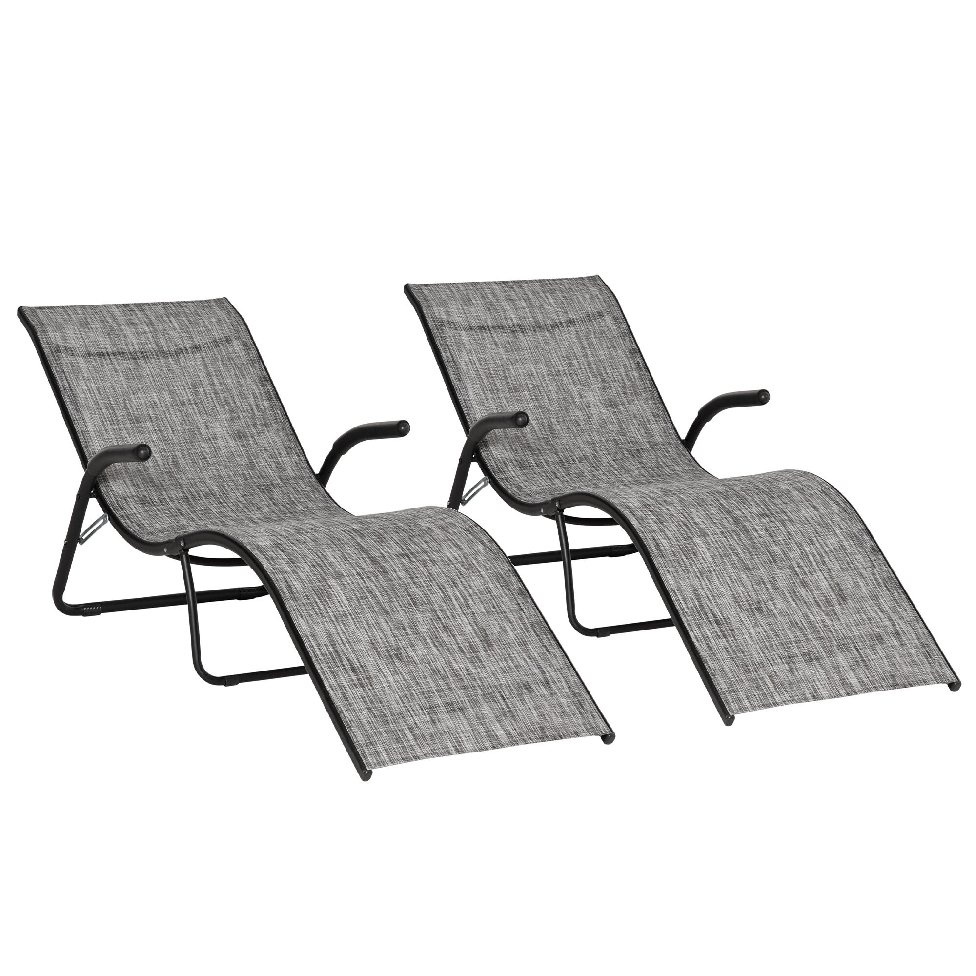 Outsunny Conjunto de 2 Tumbonas Plegables Tumbonas de Jard&iacute;n con Reposabrazos Reposapi&eacute;s y Respaldo Carga 160 kg para Terraza Playa Camping Exterior 170x62x68 cm Gris, , large Imagen numero 1