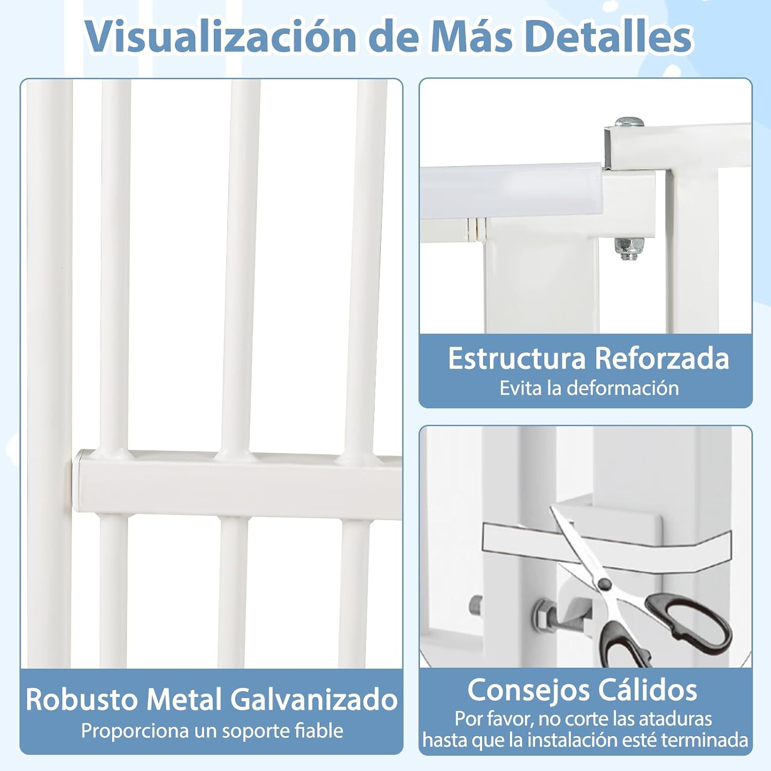 COSTWAY Puerta para Mascotas de Metal, Barrera Ajustable con 2 Extensiones y Puerta Peque&ntilde;a, Ideal para Cocina y Escaleras, 77-104 cm de Ancho, Blanco (Altura de 150cm), , large Imagen numero 5