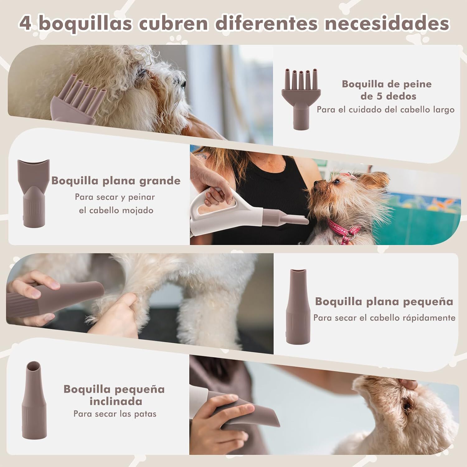 COSTWAY Secador Para Perros y Gatos 1700W, Temperatura y Flujo de Aire Ajustables, Secador Para Mascotas de Lones Negativos, 4 Boquillas, Pantalla Inteligente LED, , large Imagen numero 2