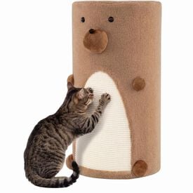 COSTWAY Casa para Gatos Interior de 2 Pisos, 35 x 66 cm, Cama para Gatos de 2 Niveles con Alfombrilla de Rascado de Sisal, Cueva Escondida, Condominio, Casa de Juegos de Barril para Gatos, Estilo Oso