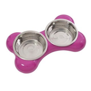Comedero bebedero con soporte en forma de hueso para perros color Rosa