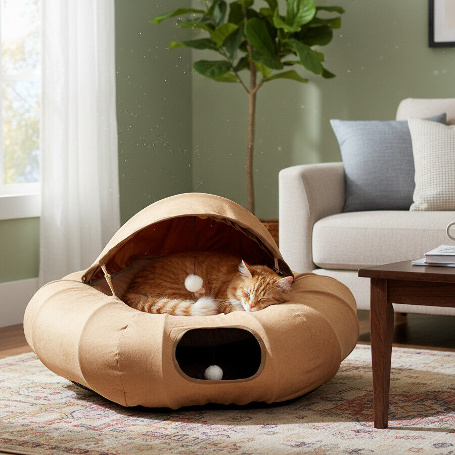 All For Paws Lamb Cat T&uacute;nel Dona Marr&oacute;n Bronceado para gatos, , large Imagen numero 2