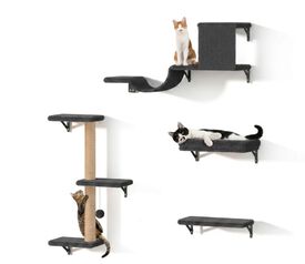 Fukumaru Set de Muebles de Pared para Gatos con Puente y Rascador &ndash; Gimnasio de Escalada Completo, Madera Maciza, Ahorro de Espacio, Alta Resistencia