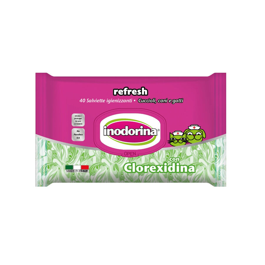 Inodorina Refresh Toallitas Húmedas Clorhexidina para perros y gatos