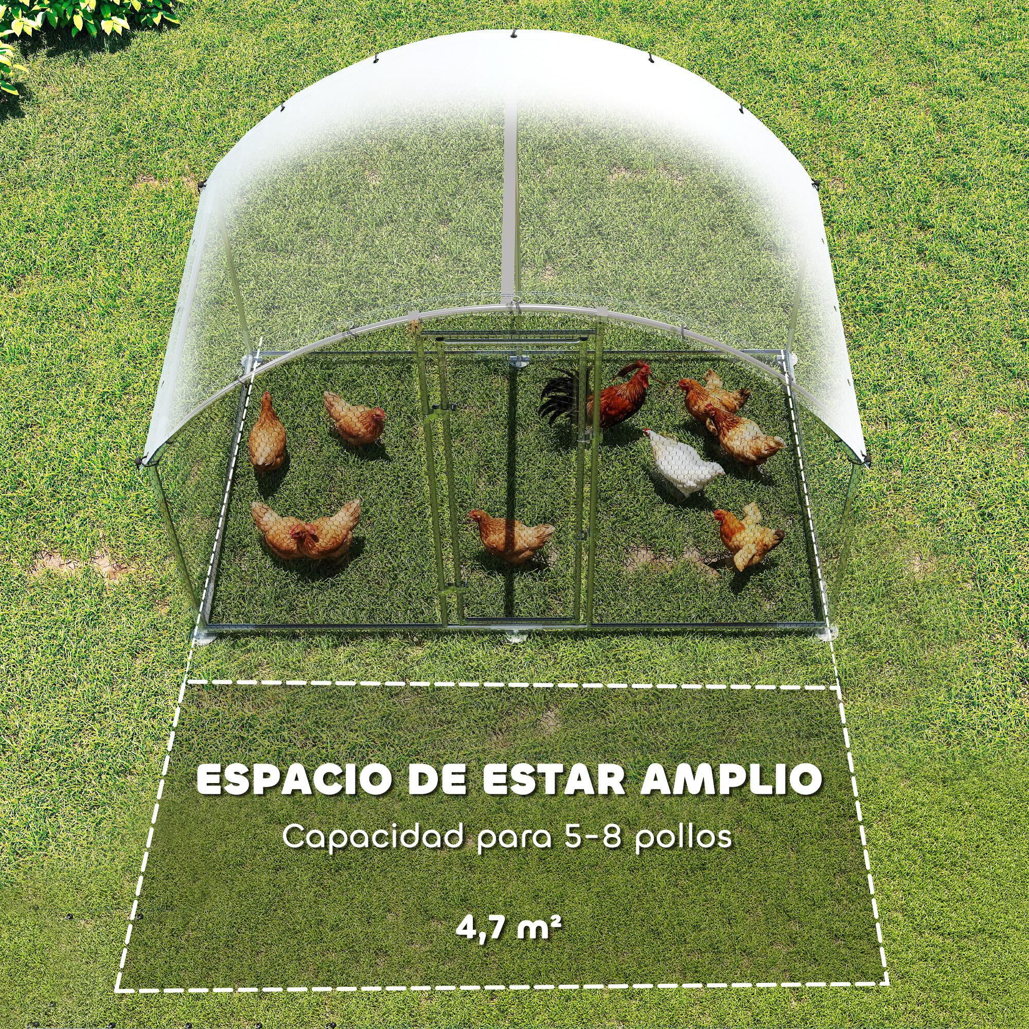PawHut Gallinero para Exterior Grande, 2,8x5,1x1,9 m, 14,2 m&sup2;, Gallinero de Acero Galvanizado con Cubierta de Tela Oxford, Anti-UV e Impermeable, Puerta y Pestillos, Jaula para 15-24 Gallinas, Plata, , large Imagen numero 9