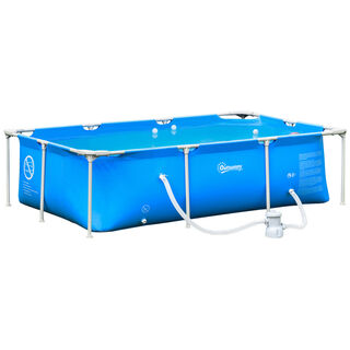 OUTSUNNY PISCINA AZUL RECTANGULAR DESMONTABLE PARA ADULTOS Y NIÑOS