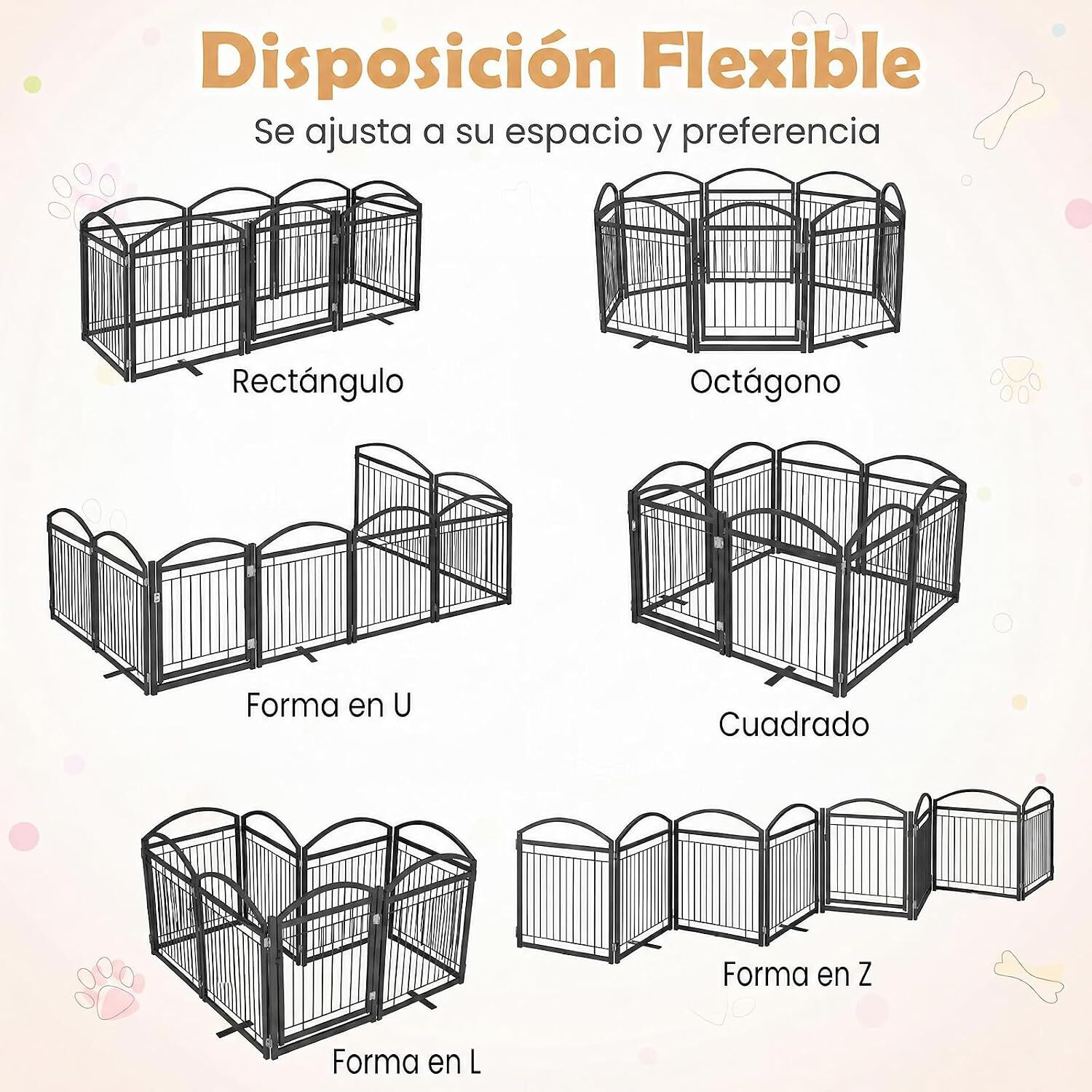 COSTWAY Parque para Perros de 8 Paneles con Puerta de Seguridad con Estructura Met&aacute;lica, Corral para Perros Peque&ntilde;os y Medianos, Corralito para Perros Plegable para Interior Exterior, Negro, , large Imagen numero 5