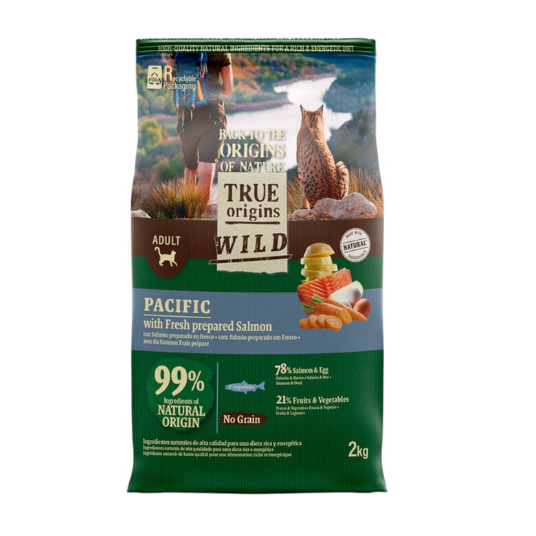2 kg True Origins Wild Adult Pacific Salmón pienso para gatos