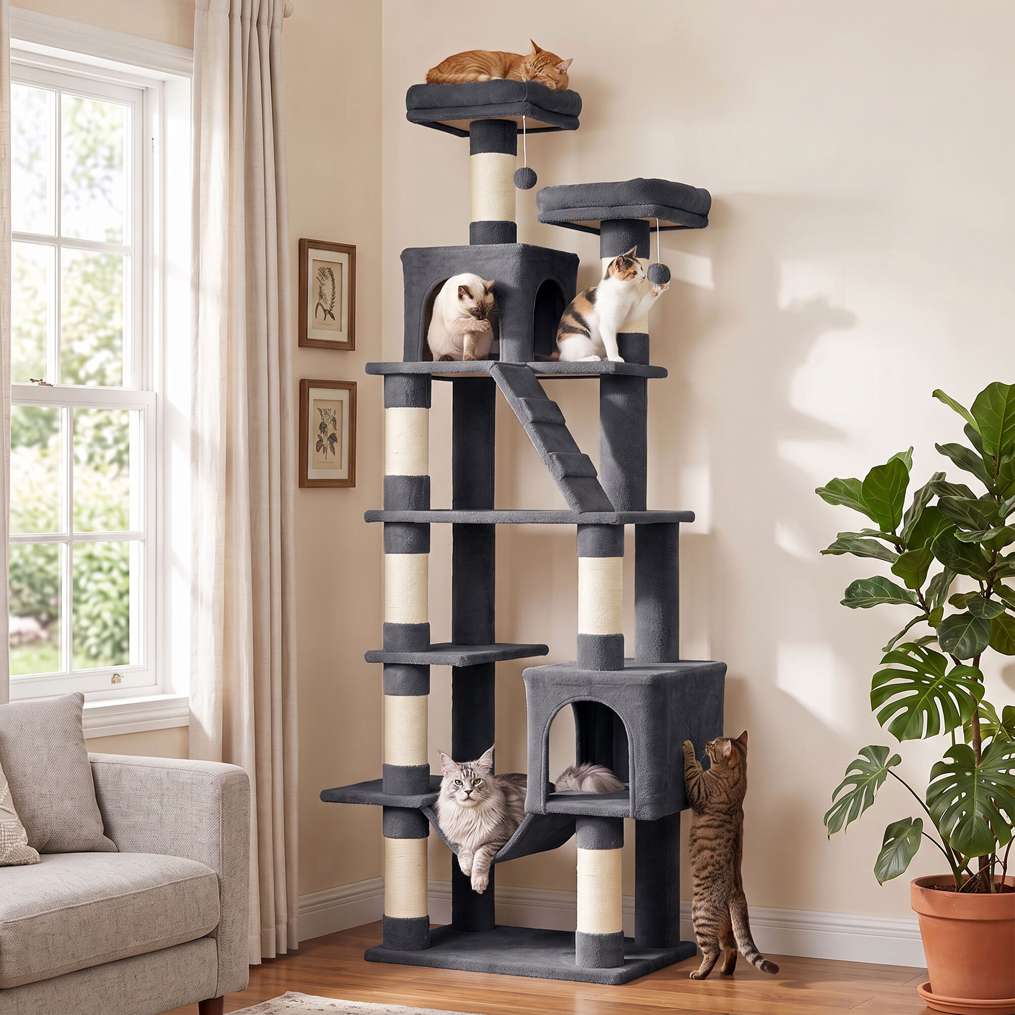 PawHut &Aacute;rbol para gato Gris Oscuro, , large Imagen numero 2