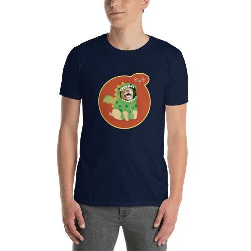 Mascochula camiseta hombre dino personalizada con tu mascota azul marino thumbnail