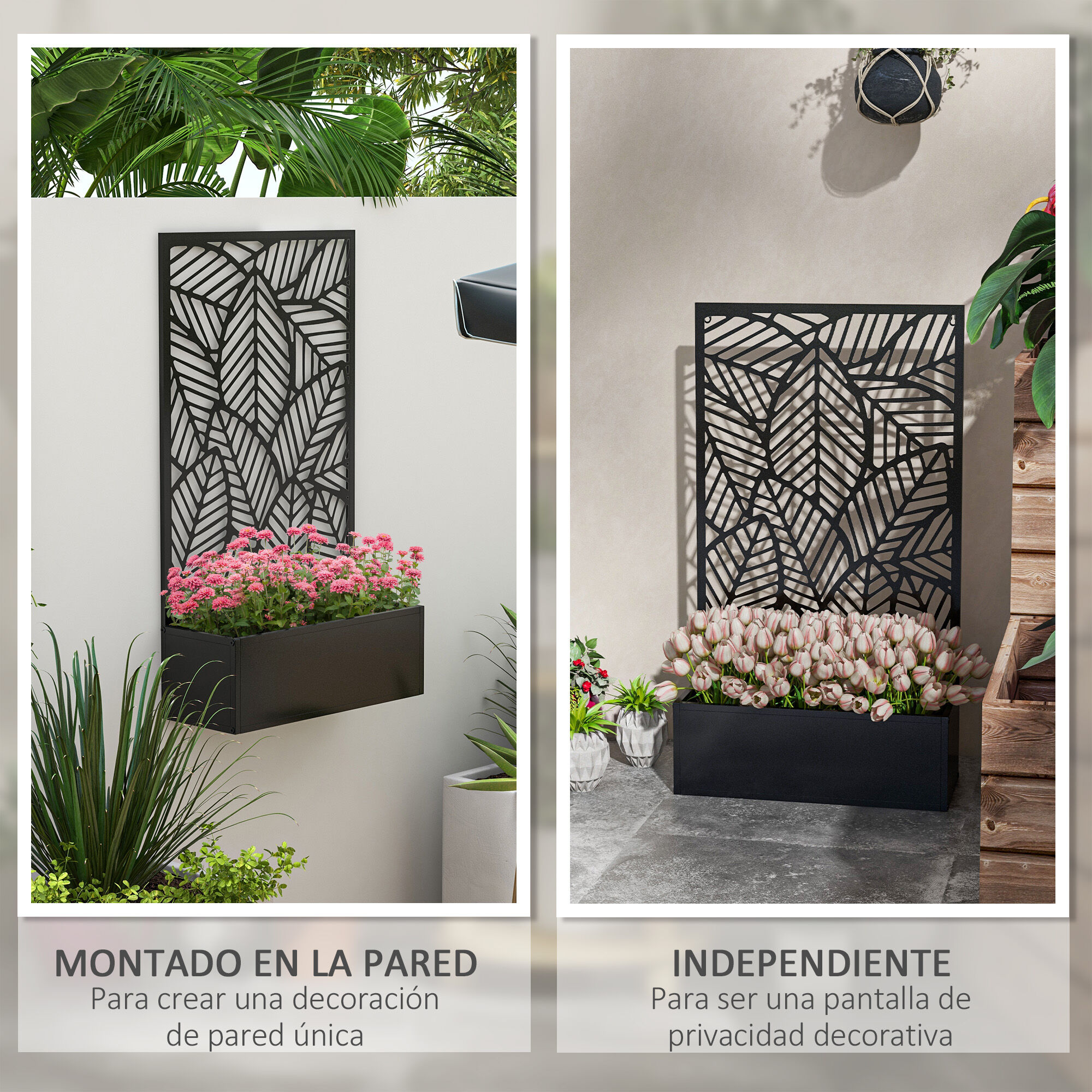 Outsunny Jardinera con Biombo de Metal Huerto Urbano de Pared o de Pie para Cultivos Plantas Flores o Decoraci&oacute;n en Terraza Jard&iacute;n Hogar 61x23x113 cm Negro, , large Imagen numero 4