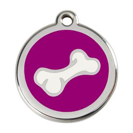 Red Dingo Placa identificativa Acero Inoxidable Esmalte Comic Hueso Morado para perros