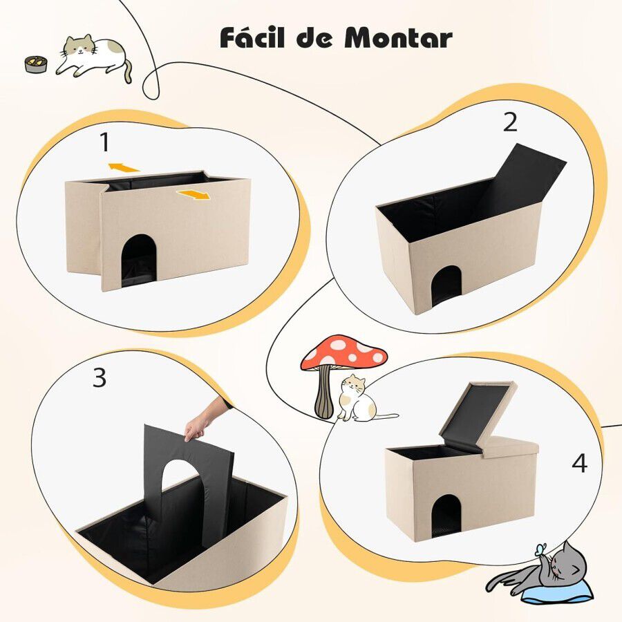 COSTWAY Banco con Arenero para Gatos, Banco De Almacenamiento con Estera de Arena a Prueba de Orina y Filtro de Carb&oacute;n, Cajas de Arena Impermeable 90 x 50 x 50 cm (Beige), , large Imagen numero 5