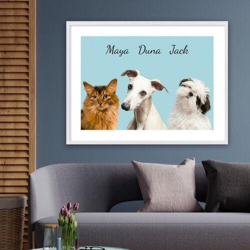 MascoZoom retrato realista personalizado side con marco de madera blanco