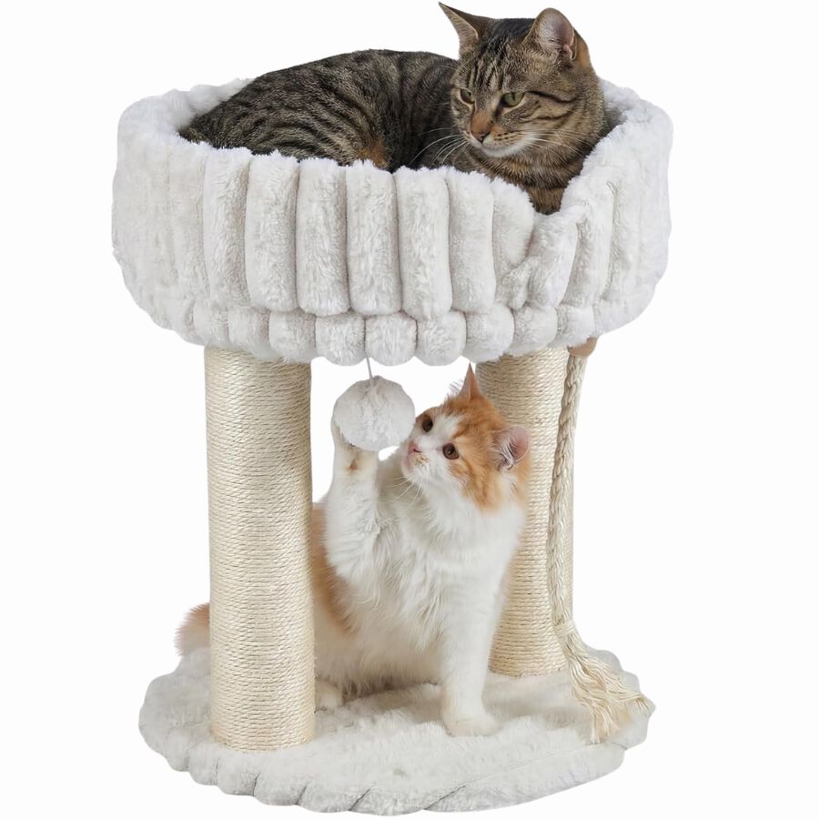 COSTWAY 40 x 40 x 50,5 cm &Aacute;rbol para Gatos Peque&ntilde;o (Beige) | Torre para Gatos con Plataforma Superior de Felpa, Rascadores de Sisal, Bola Colgante, Torre gato Interior para Mascotas, , large Imagen numero 1