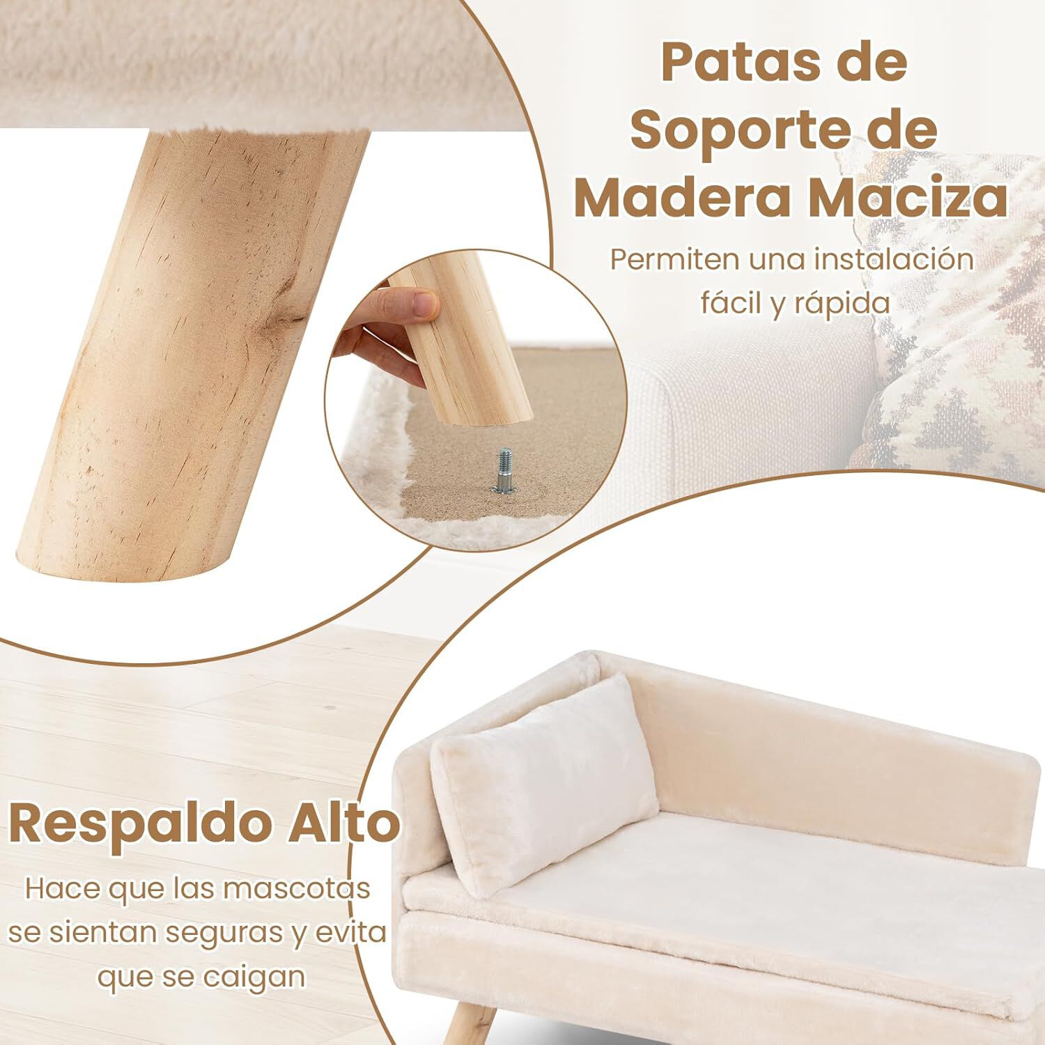 COSTWAY Cama para Gatos, mullida y Suave, sof&aacute; para Gatos medianos y peque&ntilde;os, Linda Cama para Gato con Base Antideslizante, Pies de Madera, Sof&aacute; Sill&oacute;n para Interior (Blanco,81 x 51 x 47 cm), , large Imagen numero 4
