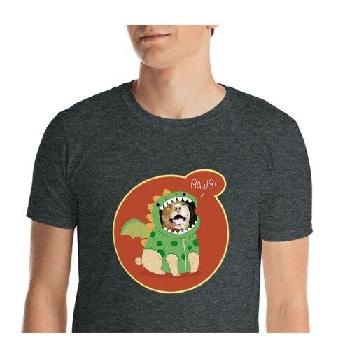 Mascochula camiseta hombre dino personalizada con tu mascota gris oscuro thumbnail