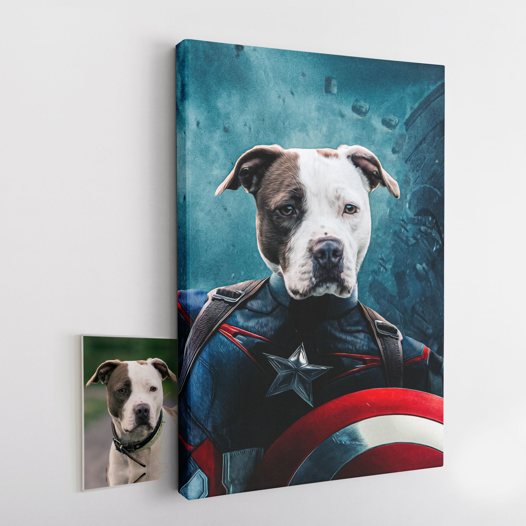 Pet Story Retrato Personalizado de Mascota Lienzo Capitán América