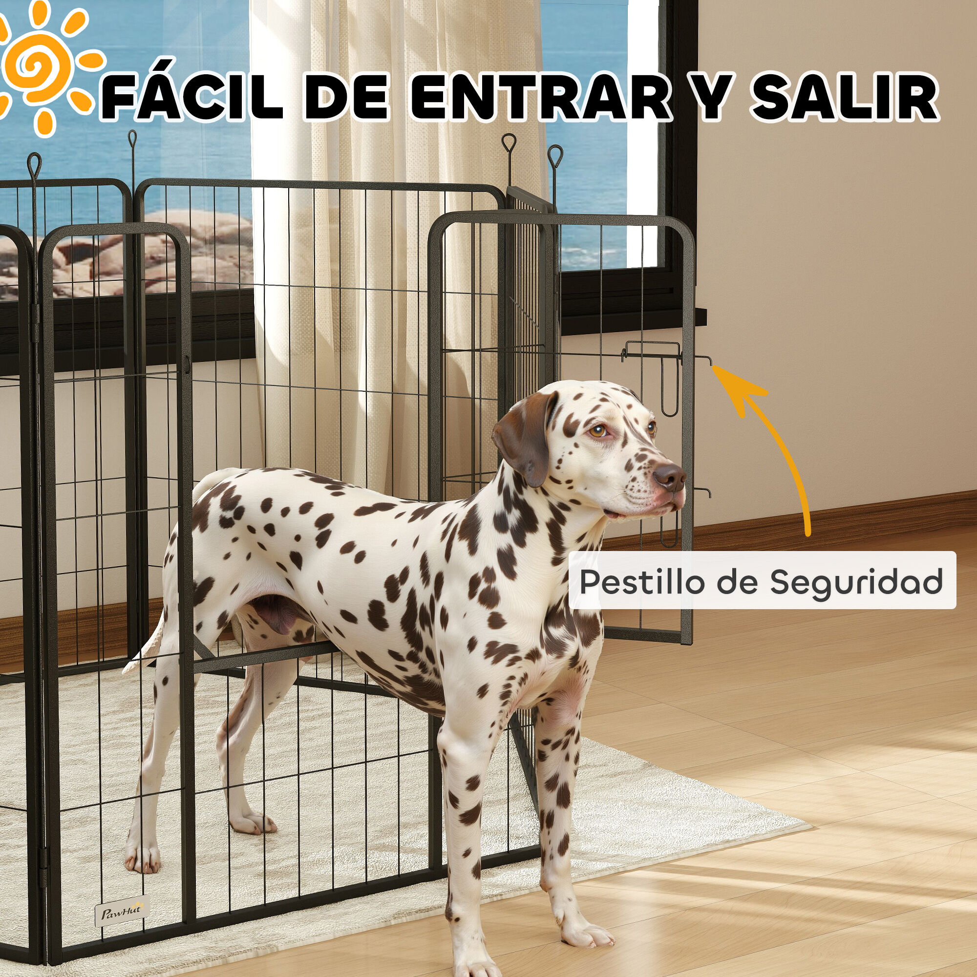 PawHut Parque para Perros de 6 Paneles de 80 cm de Altura, Vallas para Perros de Acero Plegable, con Puerta, para Interior y Exterior, Negro, , large Imagen numero 15