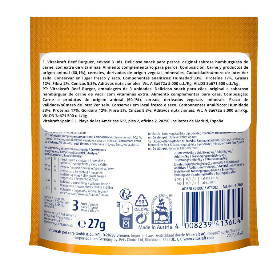 27 g Vitakraft Beef Burger snack para perros, , large Imagen numero 2
