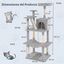COSTWAY &Aacute;rbol Rascador para Gatos 158 CM, Torre Multinivel con 2 Cuevas Grandes,Hamaca, 3 Postes Rascadores de Sisal, Rampa y Bola Colgante, Torre Rascador de Felpa para Gatos (Gris Claro), , large indicador imagen numero 5