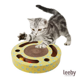 Leeby Pelusa rascador de cartón con bola y estampado amarillo para gatos