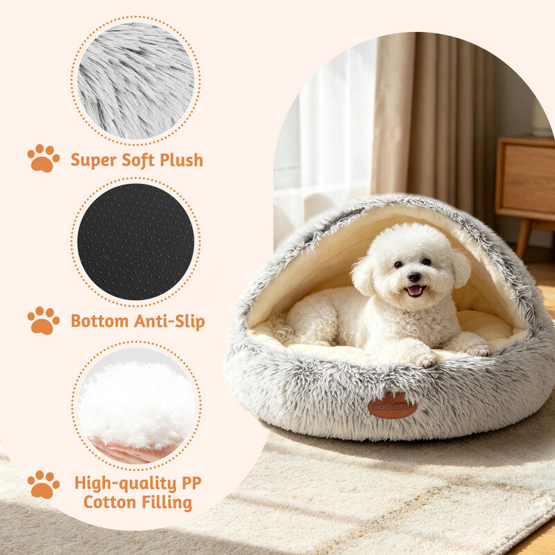 Nobleza Cama Cueva Calmante para Gatos y Perros Peque&ntilde;os (50 cm) - Cama Donut Redonda de Felpa Ultrasuave, Nido Antiestr&eacute;s Lavable con Coj&iacute;n Mullido y Base Antideslizante para Mascotas, Gris, , large Imagen numero 4