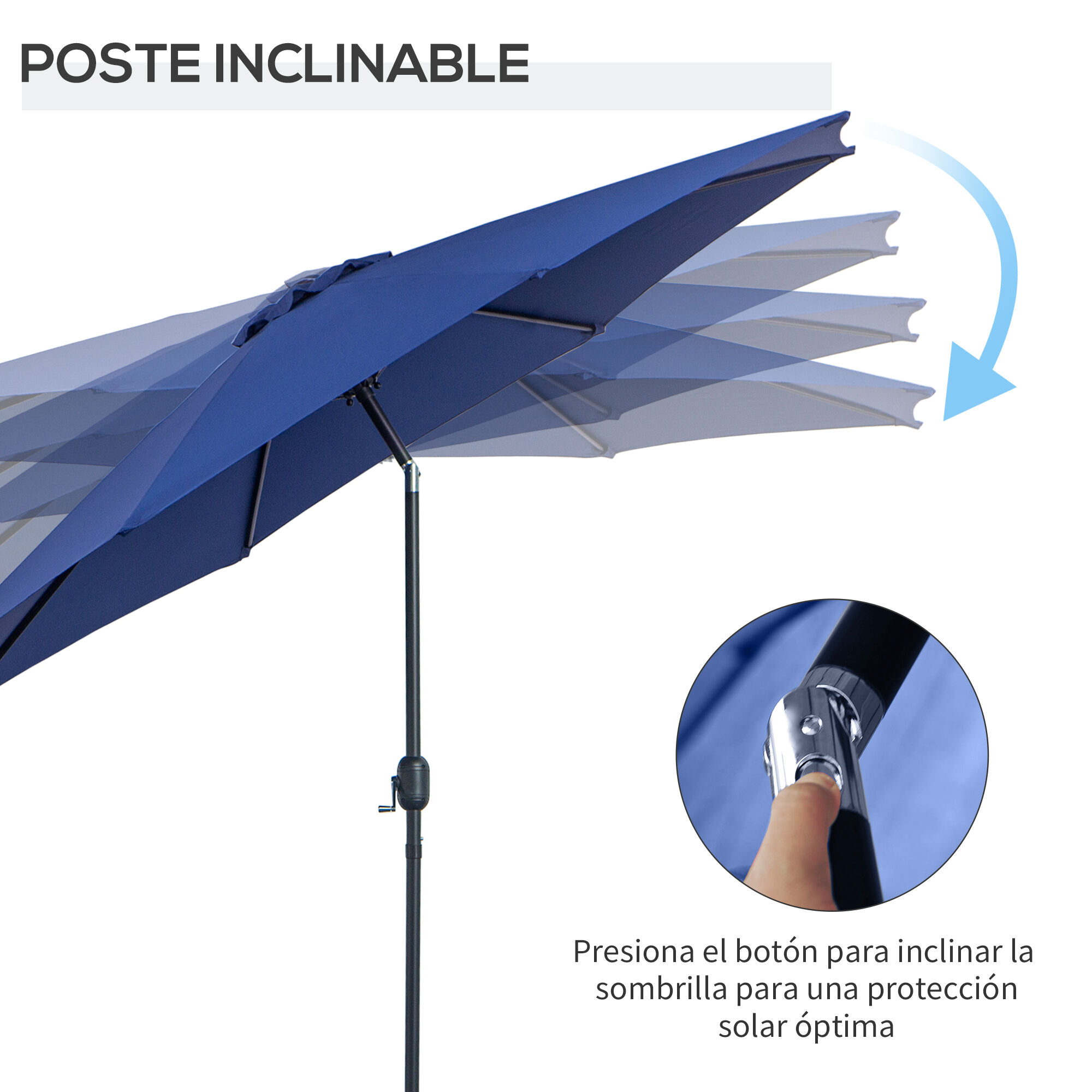 Outsunny Sombrilla de Jard&iacute;n &Oslash;295x250 cm con Manivela Parasol Exterior con Mecanismo de Inclinaci&oacute;n y Poste Desmontable de Metal para Terraza Piscina Patio Azul, , large Imagen numero 4