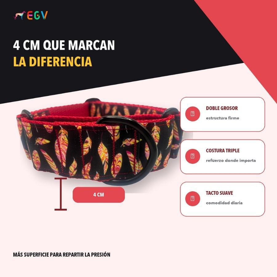 EGV - Collar Martingale 4 cm ancho, Collar galgo hecho a mano en Espa&ntilde;a (Plumas), , large Imagen numero 4