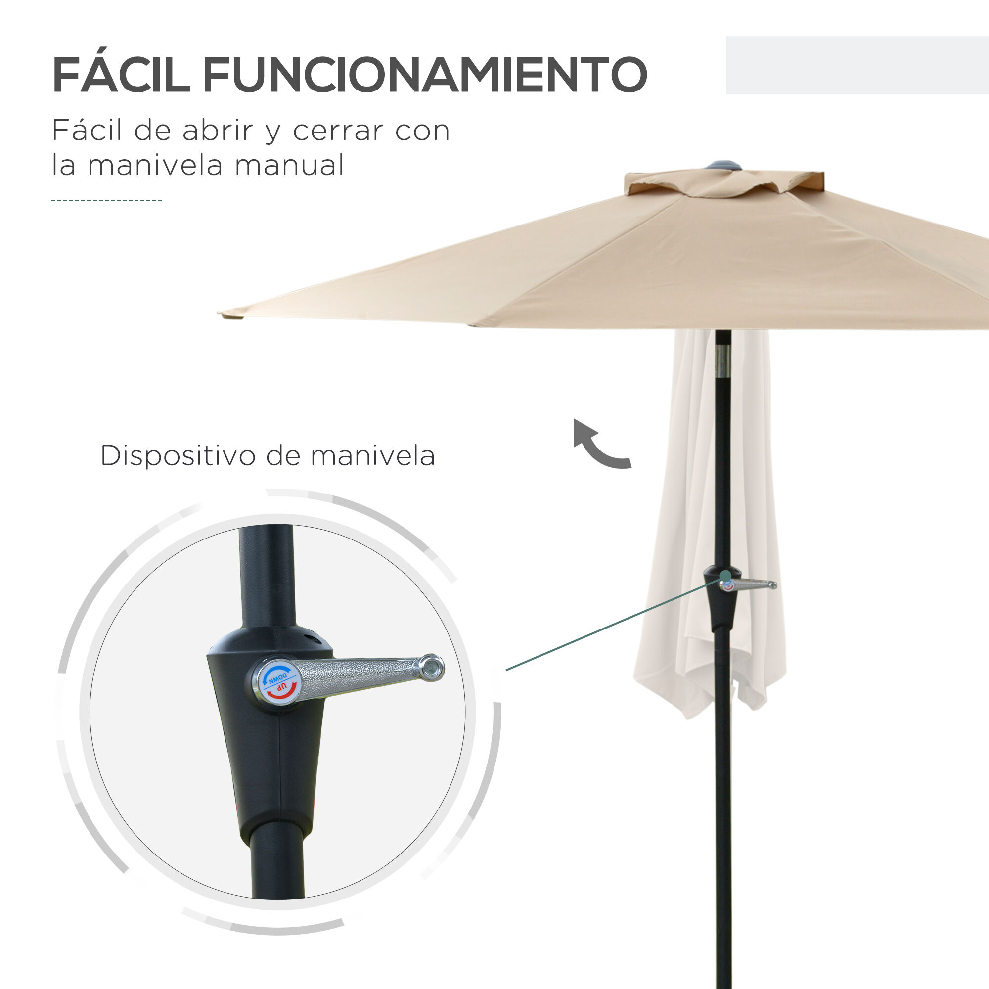 Outsunny Sombrilla de Jard&iacute;n &Oslash;230x216 cm Parasol de Terraza Basculante Apertura Manual Impermeable para Patio Piscina Caqui, , large Imagen numero 4