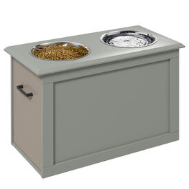 PawHut Comedero Perro Elevado con 2 Cuencos de Acero Inoxidable 2x2000 ml Comedero Elevado para Perros Grandes con Tapa Abatible y Almacenamiento Oculto Gris