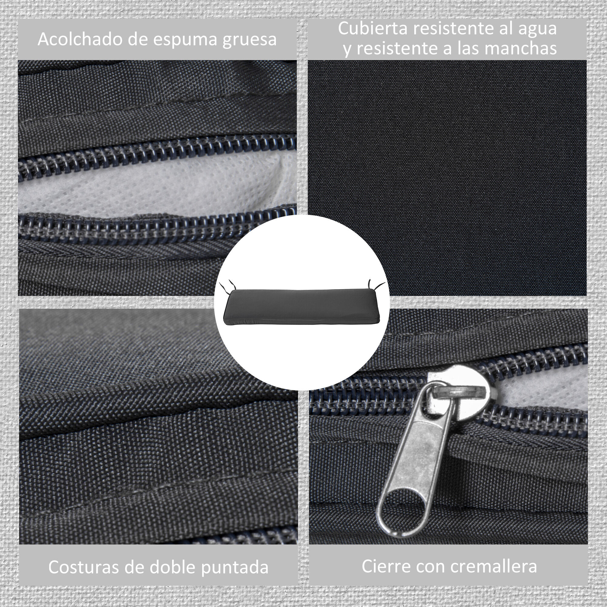 Outsunny Coj&iacute;n para Banco de Exterior 110x46x5 cm Desenfundable y Lavable Almohadilla Acolchado para Banco Doble de Jard&iacute;n Patio Terraza Gris, , large Imagen numero 5