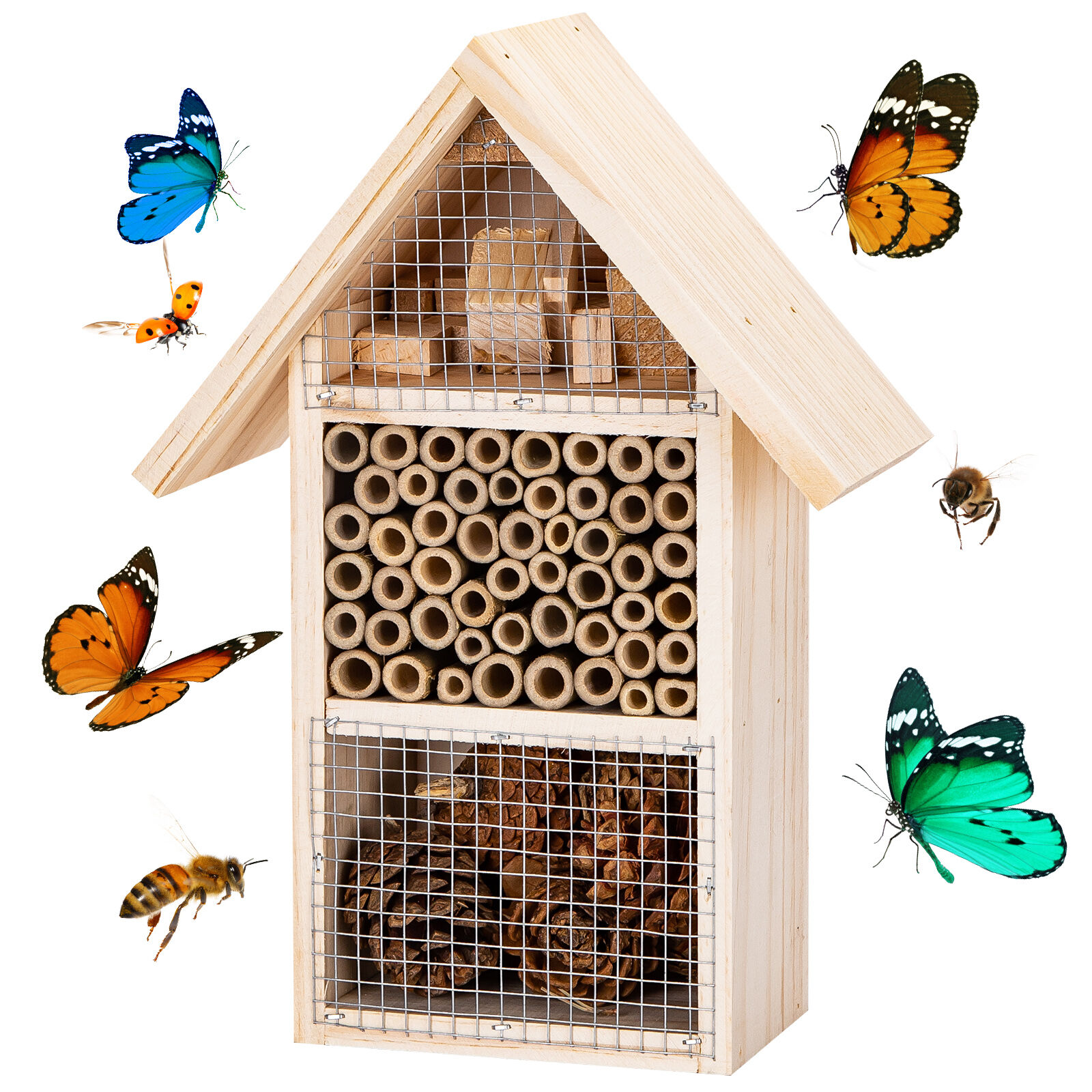 Nobleza - Hotel de Insectos, Casa para Insectos en Madera Natural para Abejas, Observatorio de Insectos, Madera  L - 26*10.5*30.5CM(1), , large Imagen numero 6