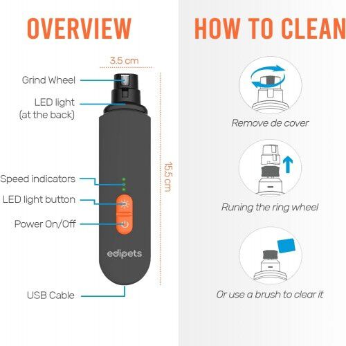 Edipets lima de uñas eléctrica negra para perros thumbnail